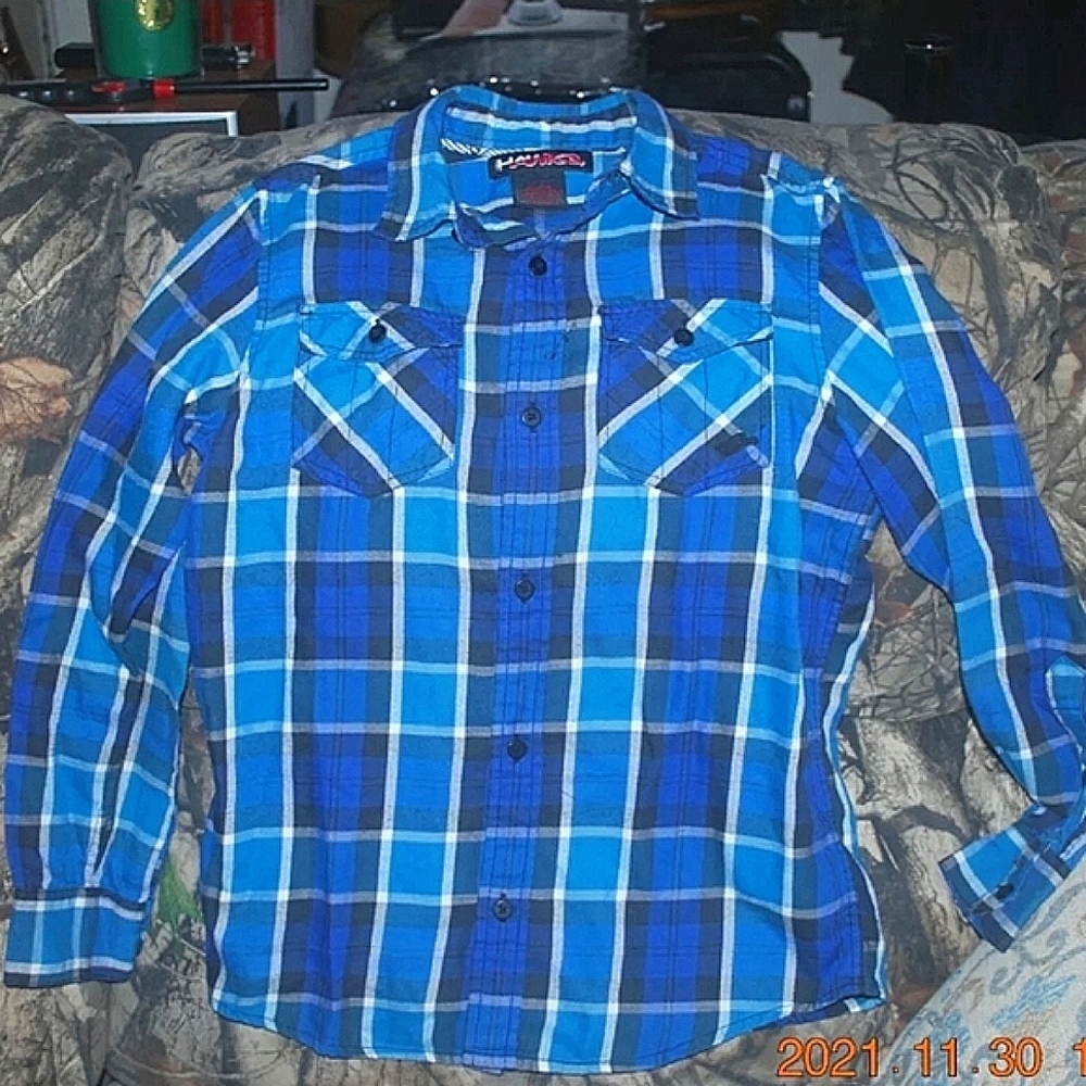 💖Cute Boy's Tony Hawk Button Down Plaid Shirt Size 10-12